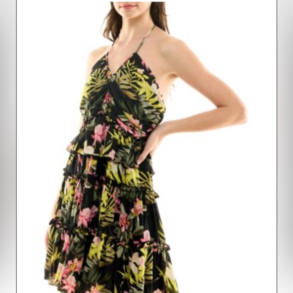 NICOLE MILLER PRESLEY CHIFFON TIERED HALTER DRESS - Picture 2 of 6